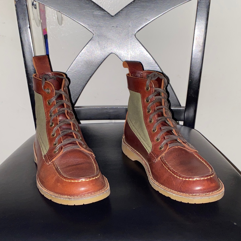 Red Wing 3336 Heritage Wacouta Shoes Brown Leather And Olive Canvas Chukka Boots